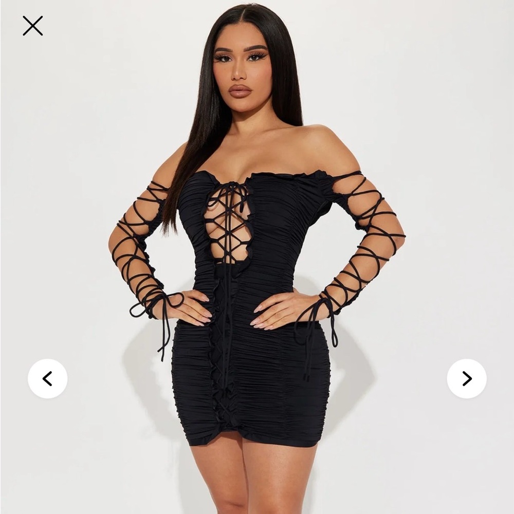 Elegant Black Lace-Up Dress